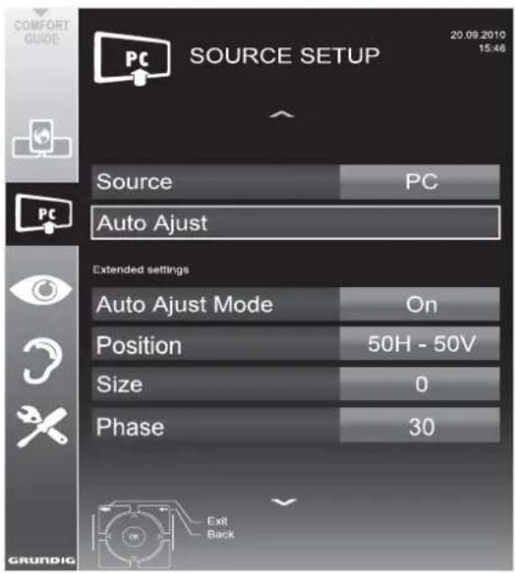 GRUNDIG 55 VLE 983 BL - Settings for PC mode - 1