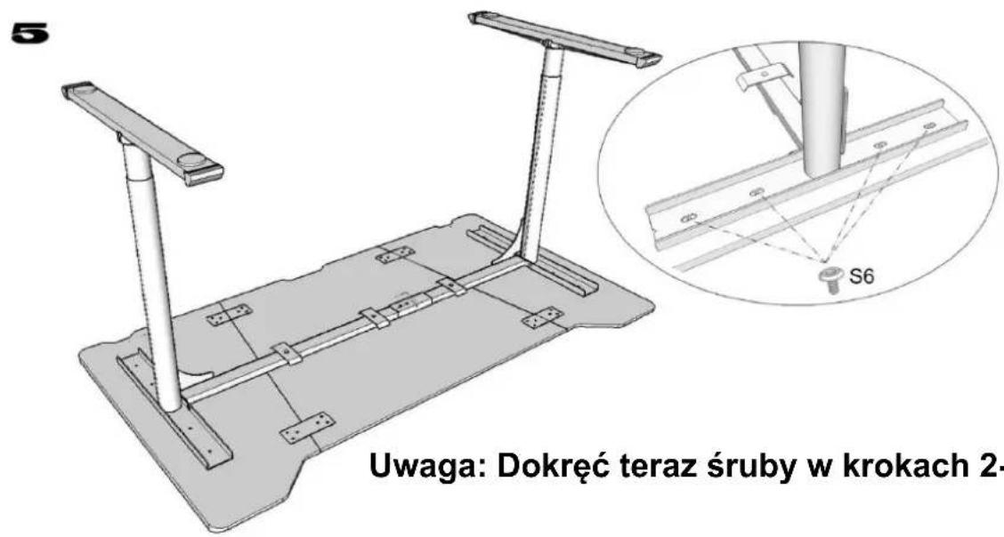 5 Uwaga: Dokręć teraz śruby w krokach 2-