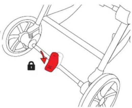 Diagram showing a car steering wheel with a red padlock inserted into the dashboard, indicating lock status.