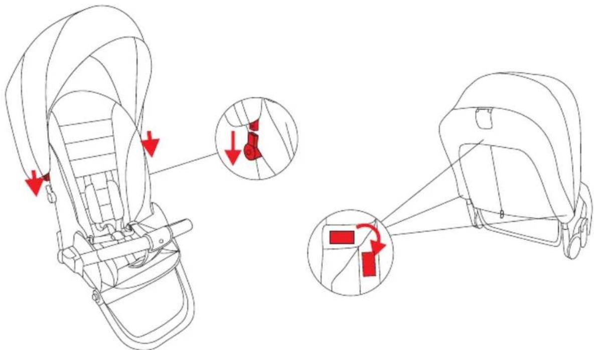 Technical diagram showing car seatbelt buckle assembly with red arrows indicating adjustment points and a close-up of the seatbelt.