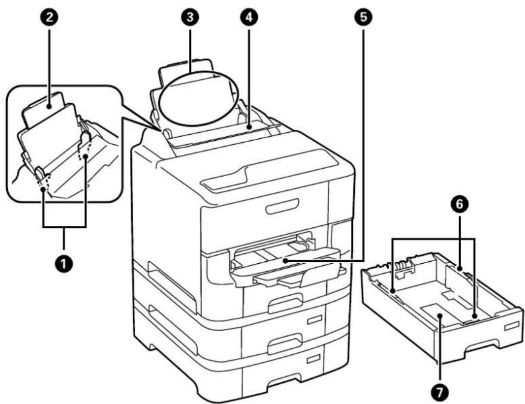 Technical diagram of a printer with numbered parts for identification and assembly reference.
