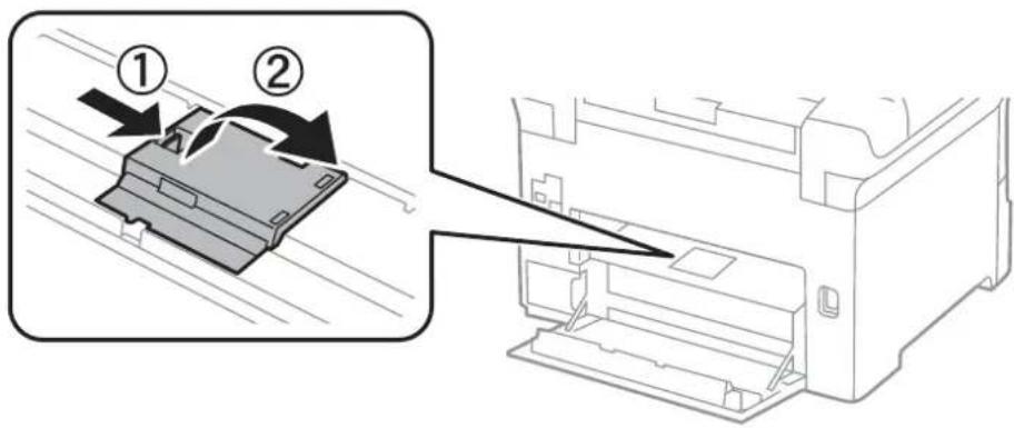 Diagram showing two steps of printer or printer assembly process with numbered annotations