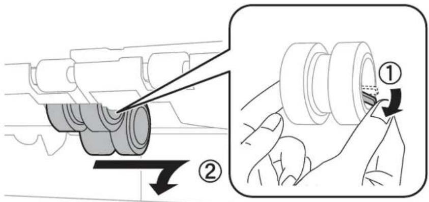 Technical diagram showing mechanical assembly steps with numbered instructions and directional arrows