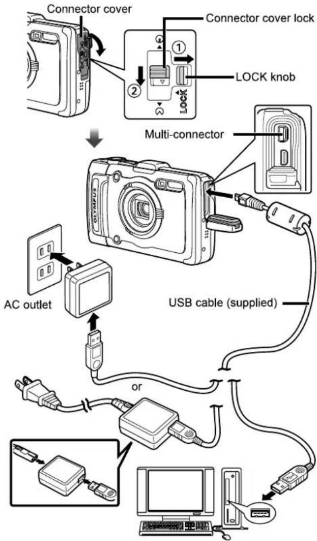OLYMPUS TG-1 - Charging the battery with the included USB-AC adapter - 1