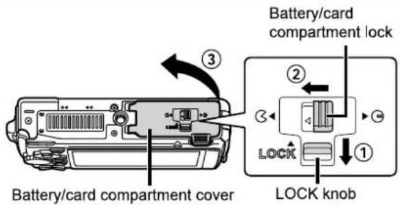 Battery/card compartment cover Battery/card compartment lock LOCK knob