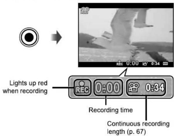 Lights up red when recording REC 0:00 0:34 Recording time Continuous recording length (p. 67)