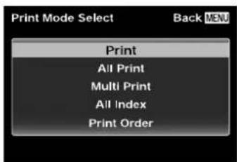 Print Mode Select Back MENU Print All Print Multi Print All Index Print Order