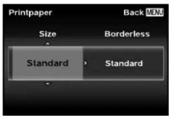 Printpaper Size Borderless Standard Standard Back MENU