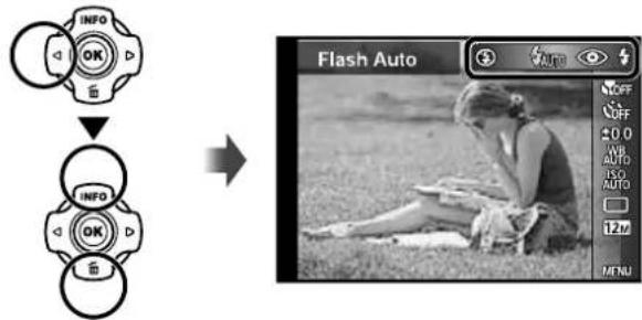 INFO OK 备份 INFO OK 备份 Flash Auto AUTO OFF OFF 0.0 VR AUTO ISO AUTO 12m MENU