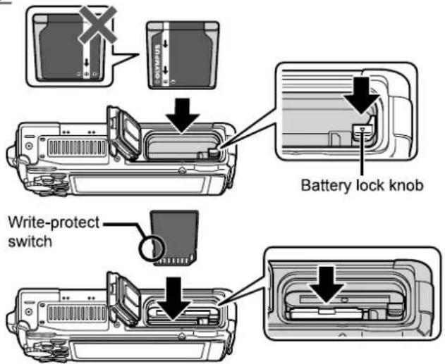 Write-protect switch Battery lock knob