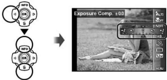 INFO OK 5 INFO OK 5 Exposure Comp. ±0.0 AUTO OFF OFF -2 1 +1 +2 WB 150 AUTO 12M MENU