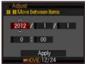 Adjust Move between items 2012 / 1 / 1 0 : 00 Apply MOVIE 12/24