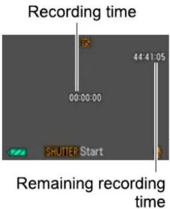 Recording time 00:00:00 44:41:05 SHUTTER Start Remaining recording time