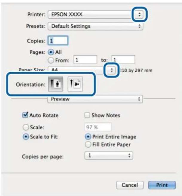 Printer: EPSON XXXX Presets: Default Settings Copies: 1 Pages: All From: 1 to: 1 Paper Size: A4 :10 by 297 mm Orientation: Preview Auto Rotate Show Notes Scale: 97 % Scale to Fit: Print Entire Image Fill Entire Paper Copies per page: 1 Cancel Print