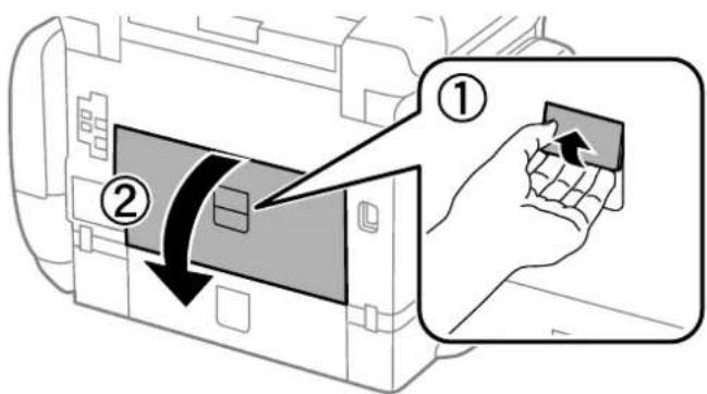 Diagram showing a hand inserting a component into a device, labeled with step ① and step ②, indicating a process or operation.