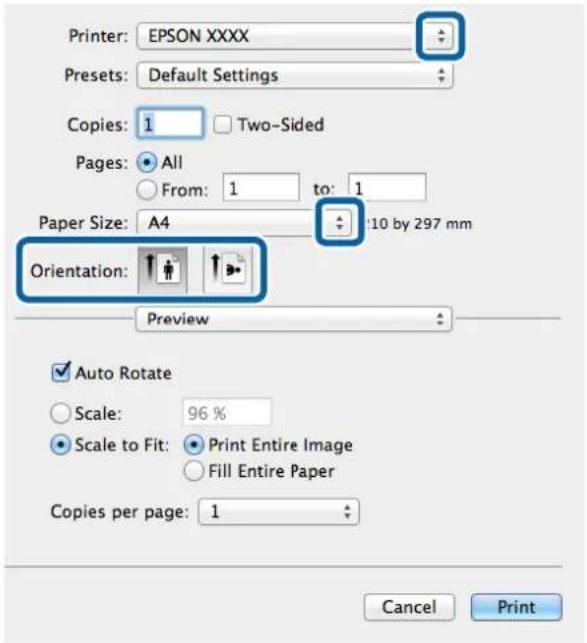Printer: EPSON XXXX Presets: Default Settings Copies: 1 Two-Sided Pages: All From: 1 to: 1 Paper Size: A4 10 by 297 mm Orientation: Preview Auto Rotate Scale: 96 % Scale to Fit: Print Entire Image Fill Entire Paper Copies per page: 1 Cancel Print