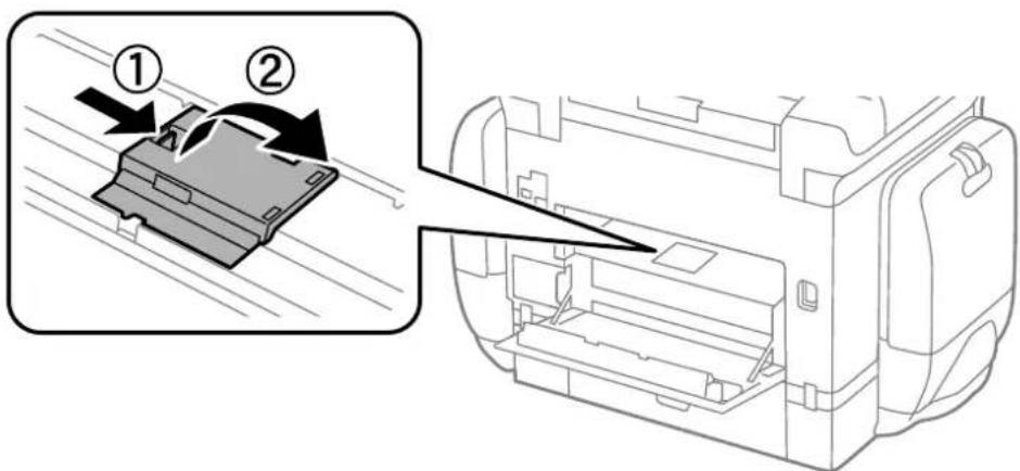 Diagram showing two steps of a printer or printer outline with labeled components and directional arrows indicating process flow.