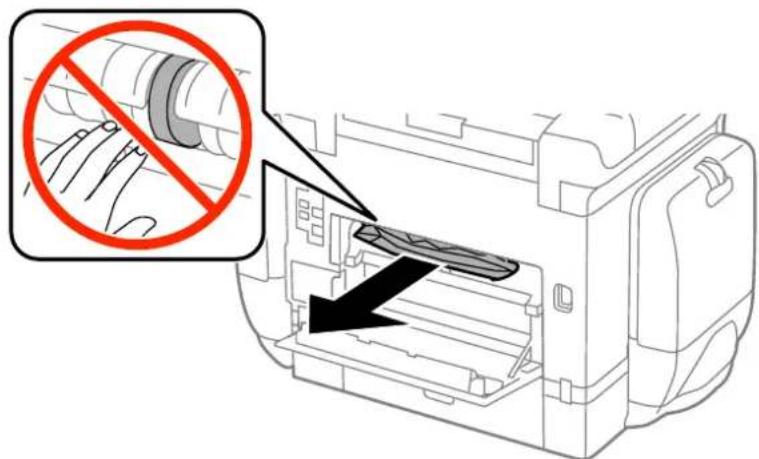 Diagram showing a printer with a prohibition symbol and a magnified view of the printer's internal structure.