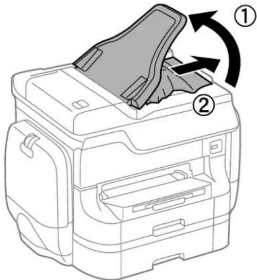 Diagram of a printer with labeled parts and directional arrows indicating process flow