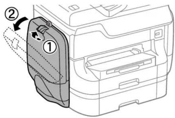 Diagram of a printer's internal structure with labeled parts and directional arrows indicating movement or assembly.