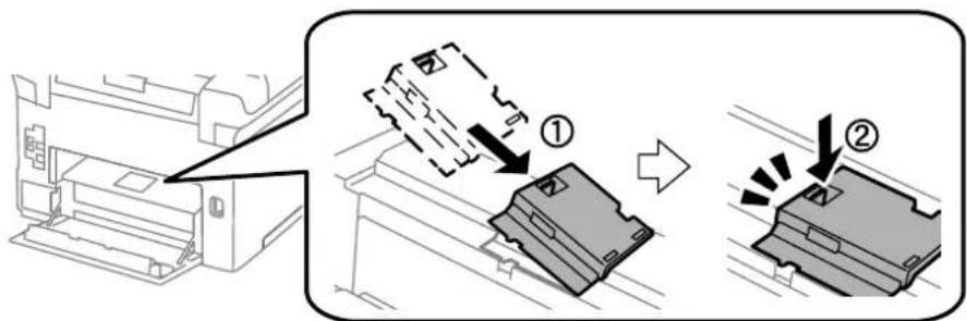 Diagram illustrating printer operation steps with labeled components and directional arrows