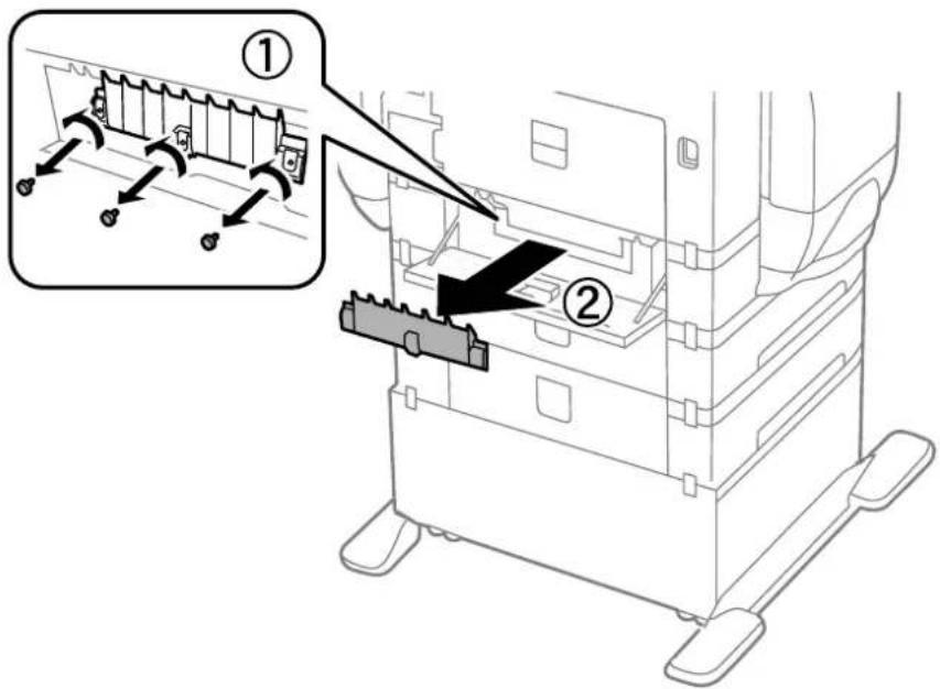 Technical diagram showing a mechanical assembly with labeled parts and directional arrows indicating movement or assembly.