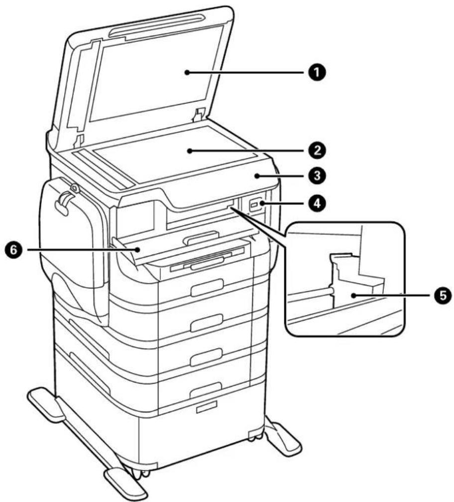 Technical diagram of a multi-compartment storage unit with numbered parts labeled 1 through 6