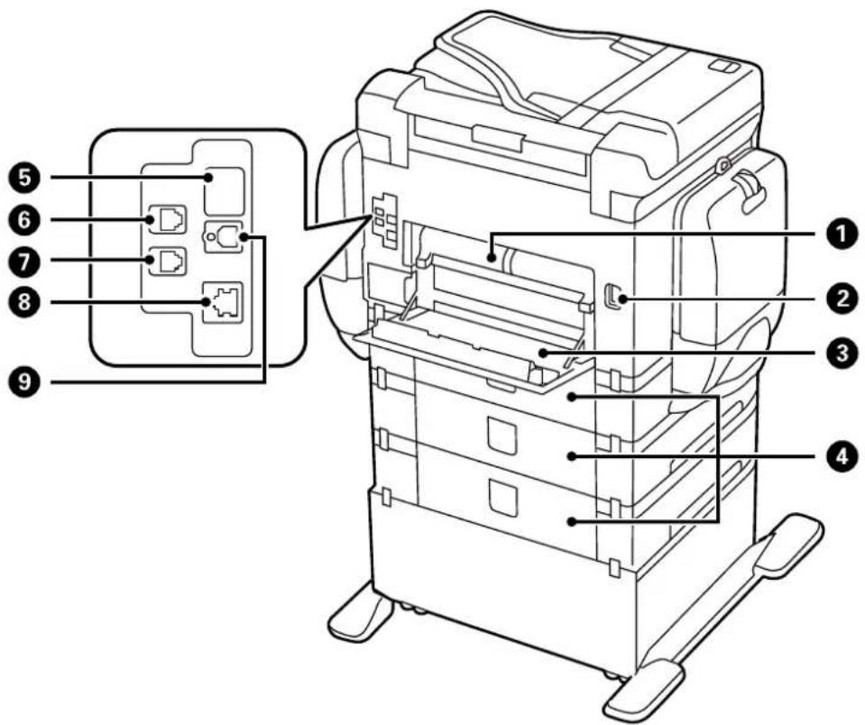 Technical diagram of a device with numbered components, showing internal wiring and mounting points.