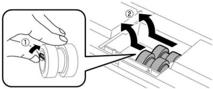 Diagram illustrating a mechanical assembly process with labeled steps and directional arrows indicating motion or movement.