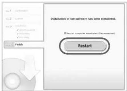 Installation of the software has been completed. Restart computer initialization (Recommended) Restart