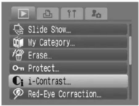 Slide Show... My Category... Erase... Protect... i-Contrast... Red-Eye Correction...