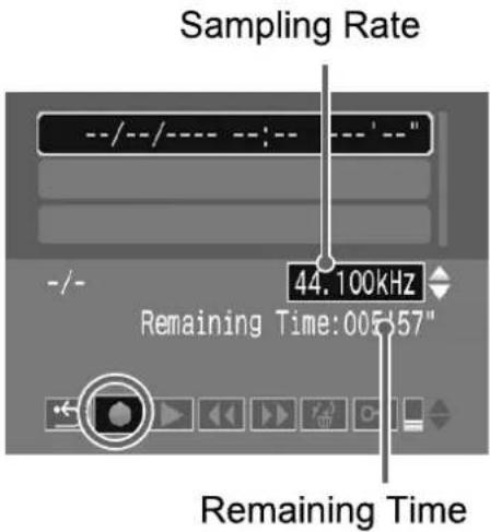 Sampling Rate --/--/---- --;-- --/'--' -/- 44.100kHz Remaining Time:005:57" Remaining Time