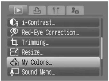 i-Contrast... Red-Eye Correction... Trimming... Resize... My Colors... Sound Memo...