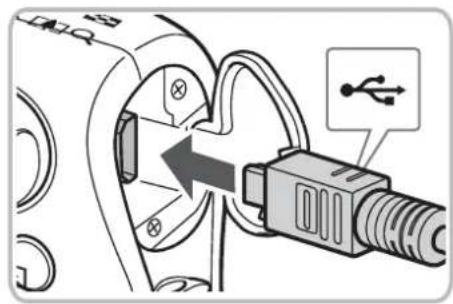 Diagram showing a USB connector inserted into a cable with an LED symbol, indicating the connection to a USB.