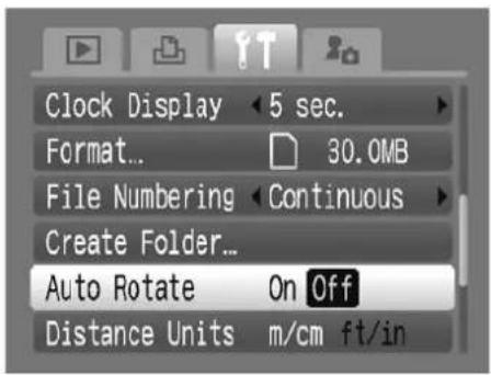 Clock Display 5 sec. Format... 30.0MB File Numbering Continuous Create Folder... Auto Rotate On Off Distance Units m/cm ft/in
