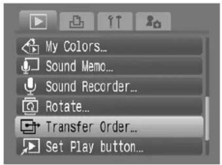 My Colors... Sound Memo... Sound Recorder... Rotate... Transfer Order... Set Play button...