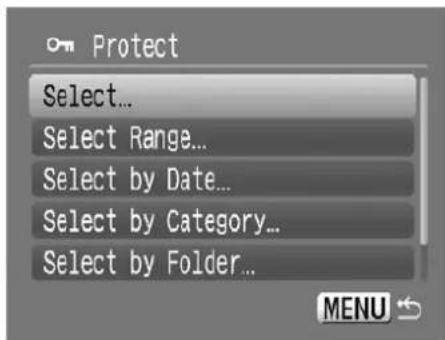 Protect Select... Select Range... Select by Date... Select by Category... Select by Folder...