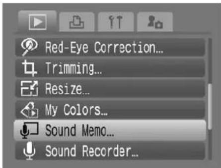 Red-Eye Correction... Trimming... Resize... My Colors... Sound Memo... Sound Recorder...