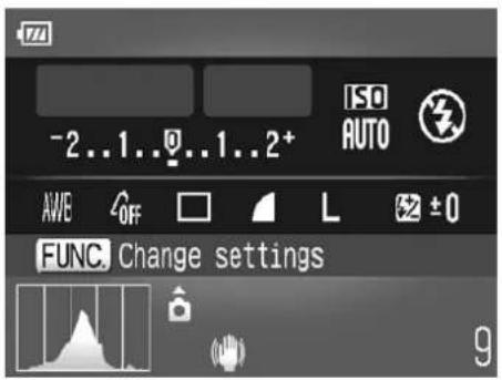 -2..1..0..1..2+ ISO AUTO AWE OFF L ±0 FUNC Change settings 9