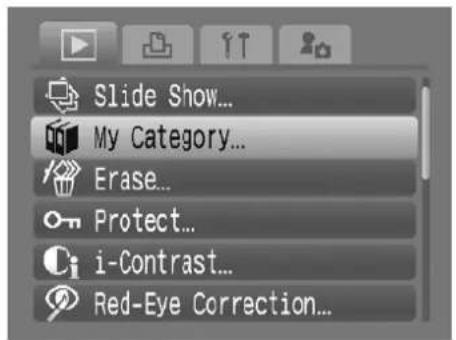 Slide Show... My Category... Erase... Protect... i-Contrast... Red-Eye Correction...
