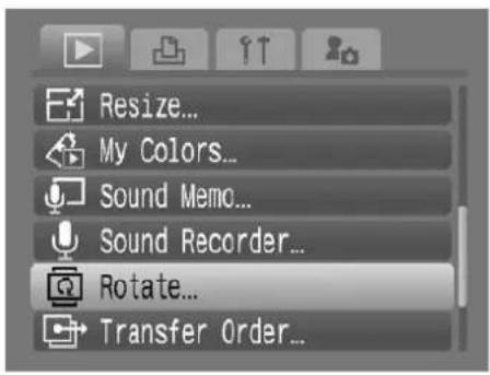 Resize... My Colors... Sound Memo... Sound Recorder... Rotate... Transfer Order...