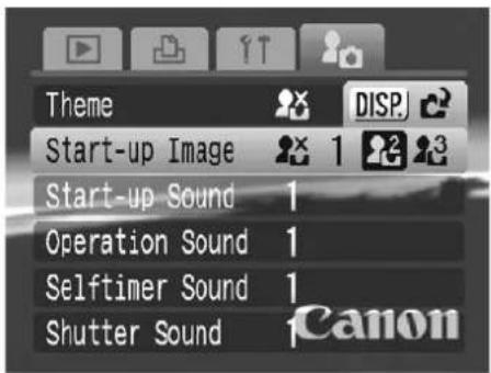 Theme Start-up Image 1 Start-up Sound Operation Sound 1 Selftimer Sound 1 Shutter Sound Canon