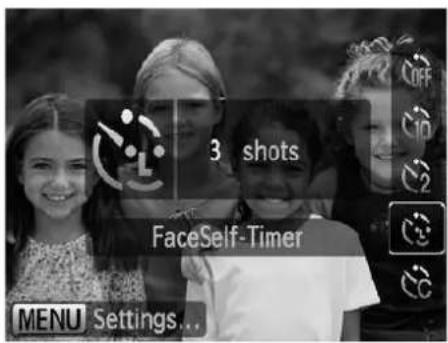 3 shots FaceSelf-Timer MENU Settings...