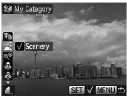 My Category ✓ Scenery SET ✓ MENU ↕