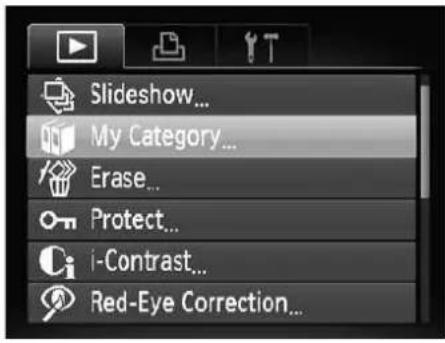Slideshow... My Category... Erase... Protect... i-Contrast... Red-Eye Correction...