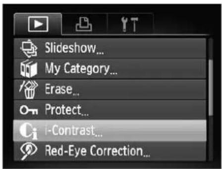 Slideshow... My Category... Erase... Protect... i-Contrast... Red-Eye Correction...