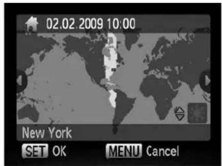 02.02.2009 10:00 New York SET OK MENU Cancel