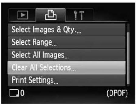 Select Images & Qty... Select Range... Select All Images... Clear All Selections... Print Settings... 0 (DPOF)