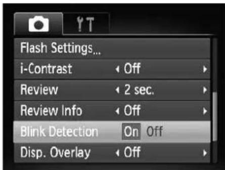 Flash Settings... i-Contrast Review Review Info Blink Detection Disp. Overlay Off 2 sec. Off On Off