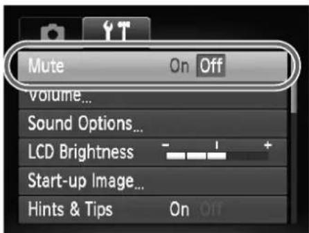 Mute On Off Volume... Sound Options... LCD Brightness - + Start-up Image... Hints & Tips On Off